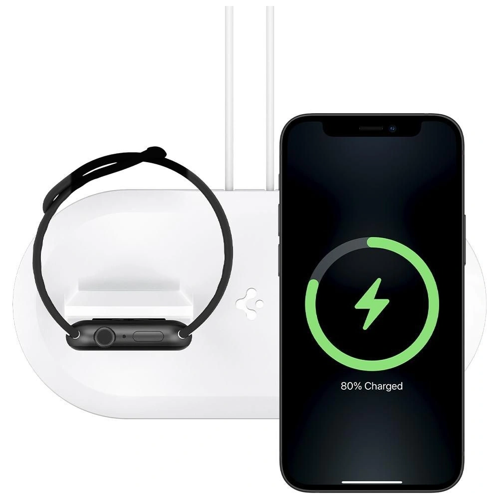 Hurtownia GSM - Bezdrátová nabíječka Spigen MagFit Duo Apple MagSafe & Apple Watch Charger Stand White - SPN1586WHT - {ean13} - Hurt