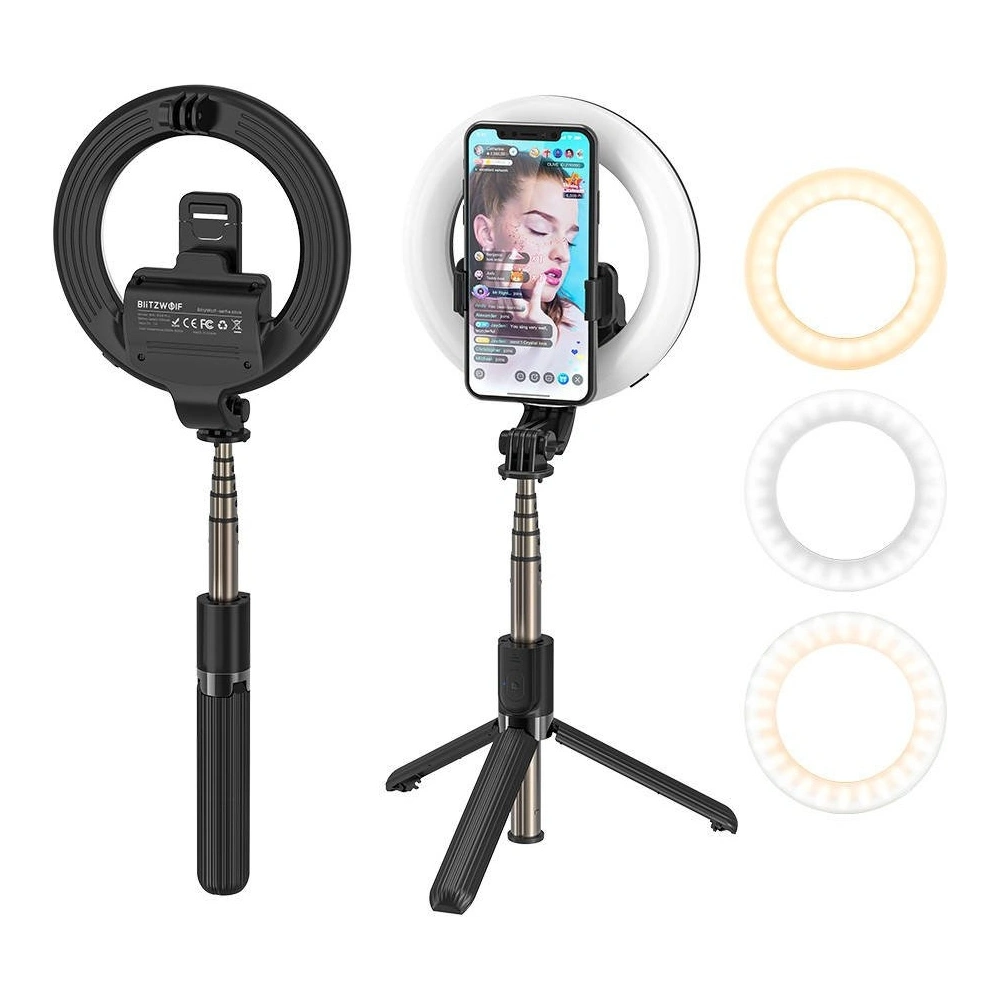 Hurtownia GSM - Selfie tyč / stativ 3w1 BlitzWolf BW-BS8 Pro s LED kroužkovým světlem - BLZ349 - {ean13} - Hurt