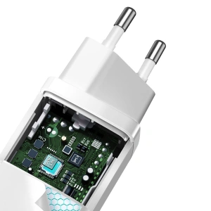Nabíječka Baseus GaN2 Lite, USB + USB-C, 65W, EU (bílá)