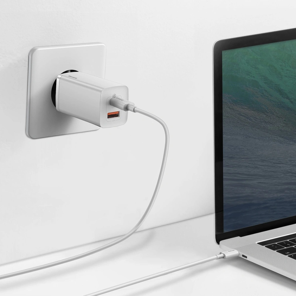 Hurtownia GSM - Ładowarka sieciowa Baseus GaN2 Lite, USB + USB-C, 65W, EU (biała) - BSU2656WHT - {ean13} - Hurt
