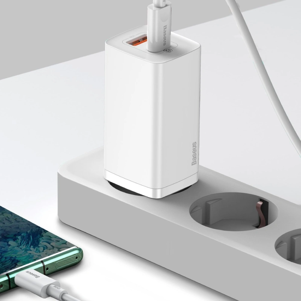 Hurtownia GSM - Ładowarka sieciowa Baseus GaN2 Lite, USB + USB-C, 65W, EU (biała) - BSU2656WHT - {ean13} - Hurt