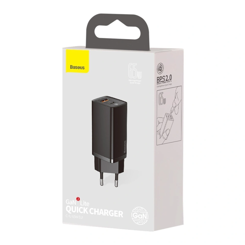 Hurtownia GSM - Nabíječka Baseus GaN2 Lite, USB + USB-C, 65W, EU (černá) - BSU2657BLK - {ean13} - Hurt