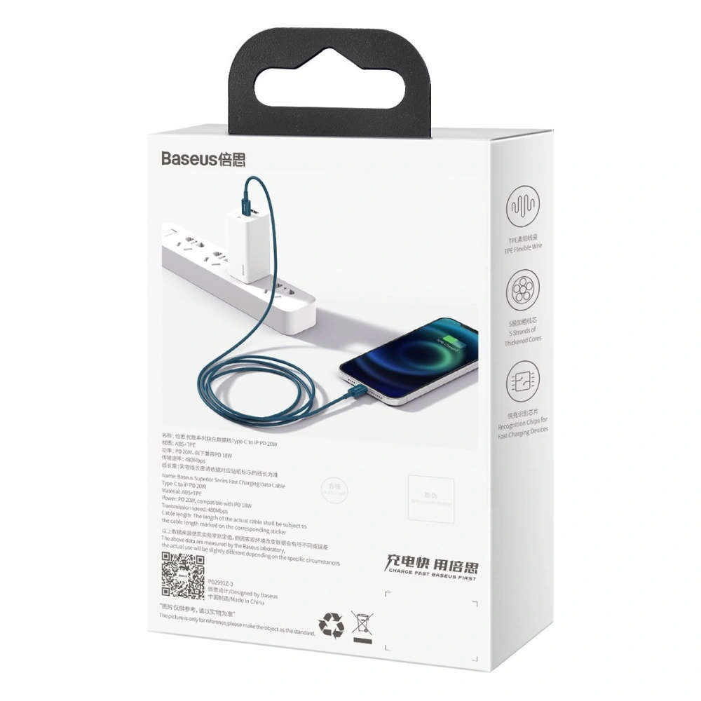 Hurtownia GSM - Kabel USB-C do Lightning Baseus Superior Series, 20W, PD, 2m (modrý) - BSU2662BLU - {ean13} - Hurt