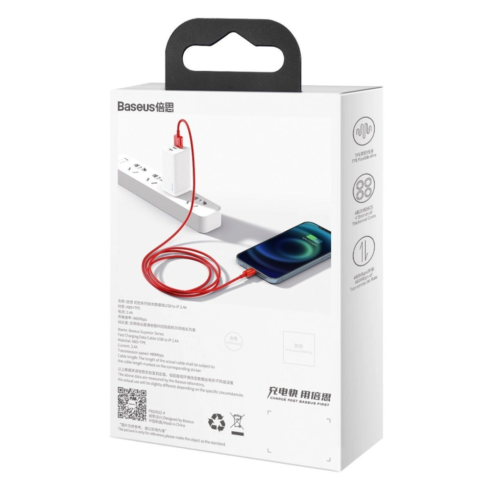 Hurtownia GSM - Kabel USB do Lightning Baseus Superior Series, 2.4A, 1m (czerwony) - BSU2661RED - {ean13} - Hurt