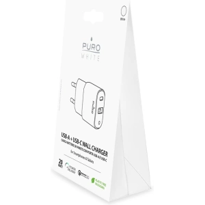 PURO White Mini Rychlonabíječka USB-A + USB-C Power Delivery 20W (bílá)