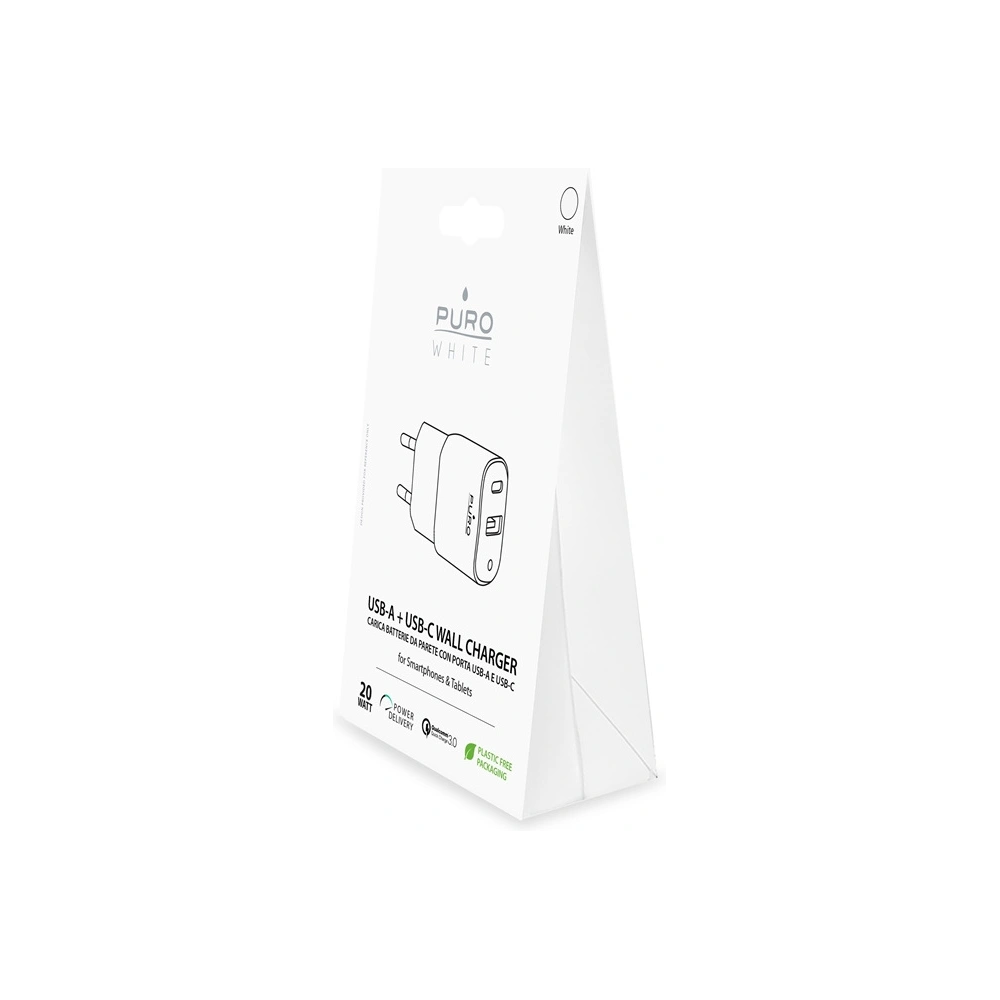 Hurtownia GSM - PURO White Mini Fast Travel Charger USB-A + USB-C Power Delivery 20W (white) - PUR414WHT - {ean13} - Hurt