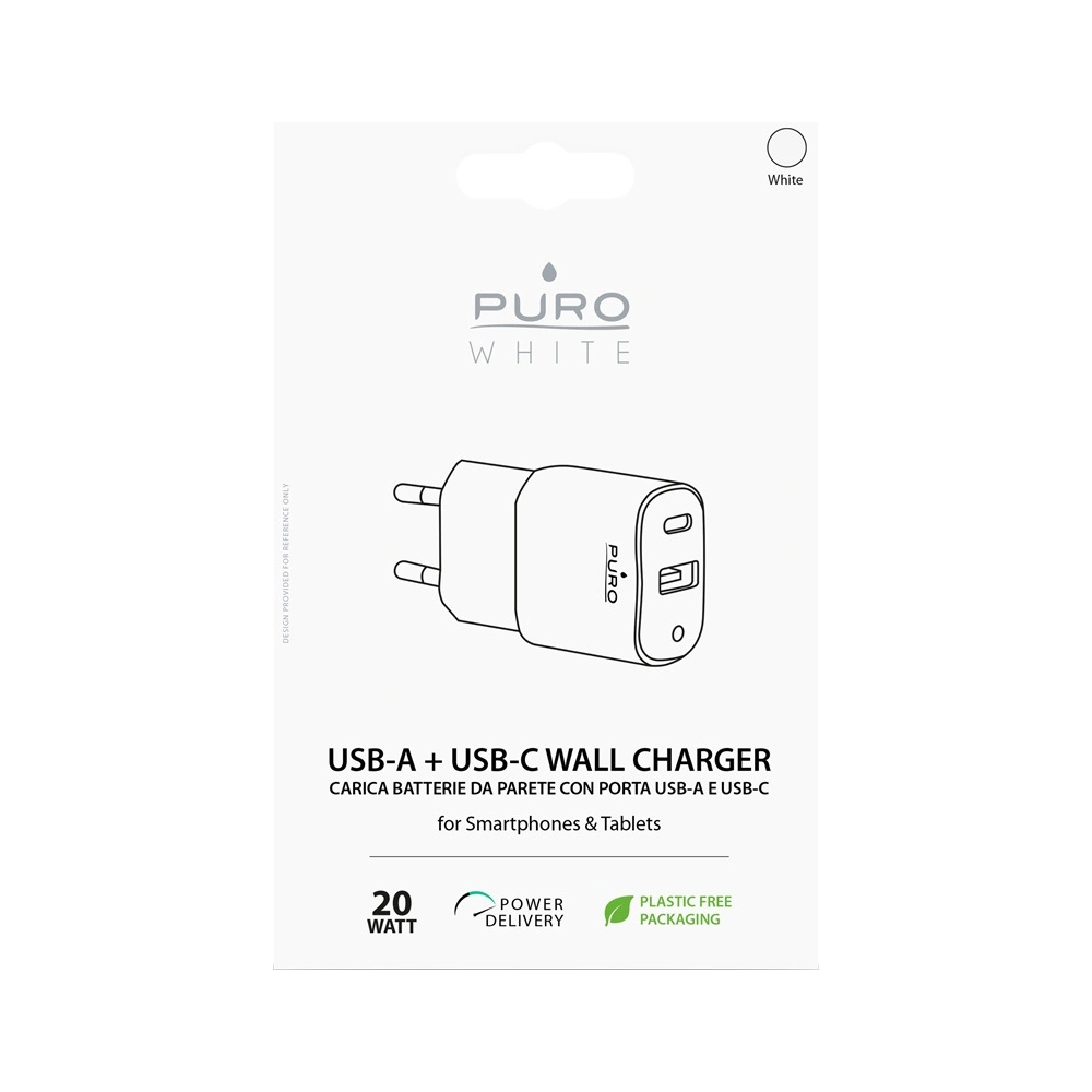 Hurtownia GSM - PURO White Mini Fast Travel Charger USB-A + USB-C Power Delivery 20W (white) - PUR414WHT - {ean13} - Hurt