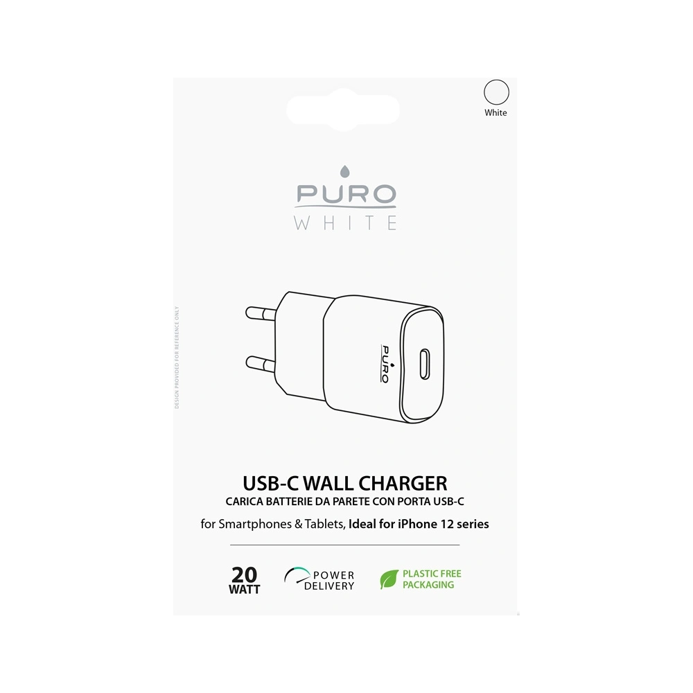 PURO White Mini Fast Travel Charger USB-C Power Delivery 20W (white)