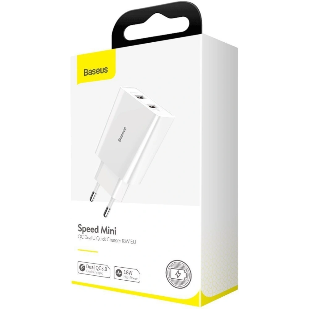 Hurtownia GSM - Szybka ładowarka sieciowa Baseus Speed Mini 2xUSB QC 3.0 18W (biała) - BSU1650WHT - {ean13} - Hurt
