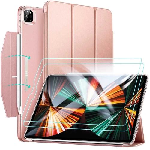 Etui ESR Ascend Trifold Apple iPad Pro 12.9 2021 (5. generacji) Rose Gold + Szkło hartowane