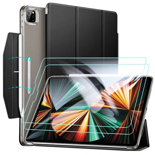 Etui ESR Ascend Trifold Apple iPad Pro 12.9 2021 (5. generacji) Black + Szkło hartowane
