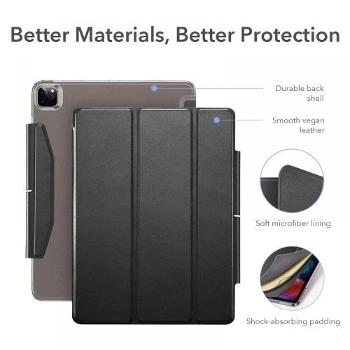 Etui ESR Ascend Trifold Apple iPad Pro 12.9 2021 (5. generacji) Black + Szkło hartowane