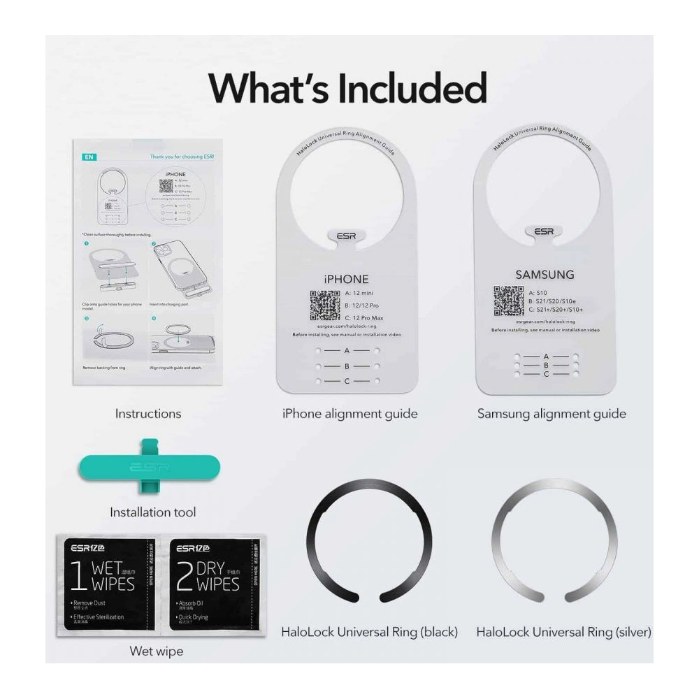 Hurtownia GSM - Magnetyczne pierścienie ESR Halolock MagSafe Universal Magnetic Ring Black & Silver - ESR313 - {ean13} - Hurt
