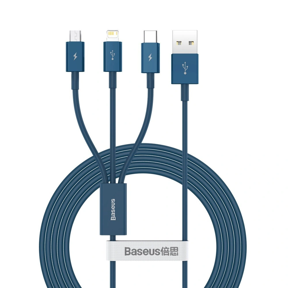 Hurtownia GSM - Kabel USB 3w1 Baseus Superior Series, USB do micro USB / USB-C / Lightning, 3.5A, 1.2m (modrý) - BSU2681BLU - {ean13} - Hurt