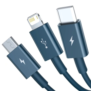 Hurtownia GSM - Kabel USB 3w1 Baseus Superior Series, USB do micro USB / USB-C / Lightning, 3.5A, 1.2m (niebieski) - BSU2681BLU - {ean13} - Hurt