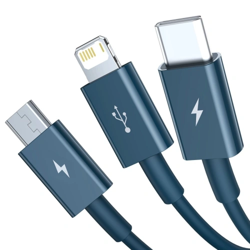 Kabel USB 3w1 Baseus Superior Series, USB do micro USB / USB-C / Lightning, 3.5A, 1.2m (niebieski)