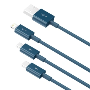 Hurtownia GSM - Kabel USB 3w1 Baseus Superior Series, USB do micro USB / USB-C / Lightning, 3.5A, 1.2m (niebieski) - BSU2681BLU - {ean13} - Hurt