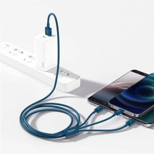 Hurtownia GSM - Kabel USB 3w1 Baseus Superior Series, USB do micro USB / USB-C / Lightning, 3.5A, 1.2m (niebieski) - BSU2681BLU - {ean13} - Hurt