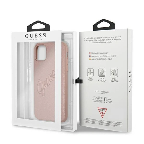 Etui Guess GUHCN61RSAVSRG Apple iPhone 11 różowy/pink hardcase Saffiano Vintage Script