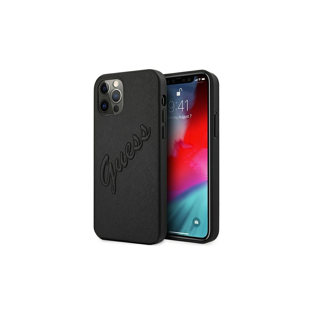 Wholesale Guess GUHCP12LRSAVSBK Apple iPhone 12 Pro Max black hardcase Saffiano Vintage Script - GUE987BLK - {ean13} - Hurt