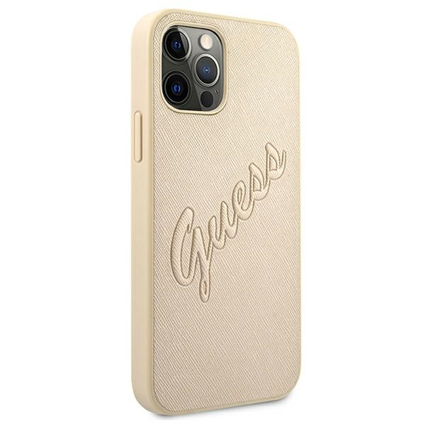 Kryt Guess GUHCP12LRSAVSLG Apple iPhone 12 Pro Max gold hardcase Saffiano Vintage Script