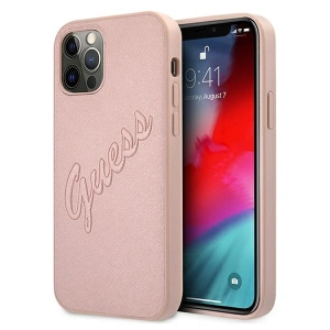 Guess GUHCP12LRSAVSRG Apple iPhone 12 Pro Max pink hardcase Saffiano Vintage Script