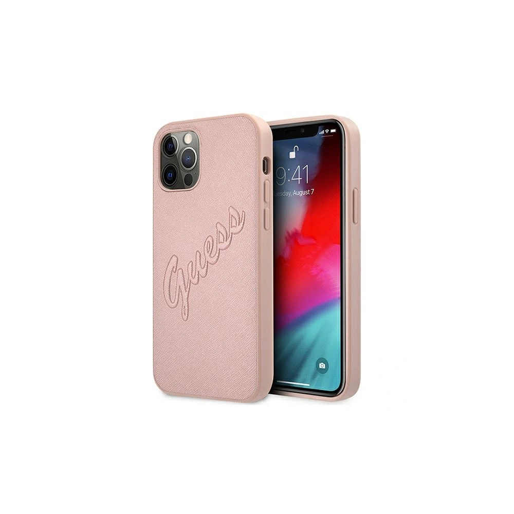 Hurtownia GSM - Etui Guess GUHCP12LRSAVSRG Apple iPhone 12 Pro Max różowy/pink hardcase Saffiano Vintage Script - GUE989PNK - {ean13} - Hurt
