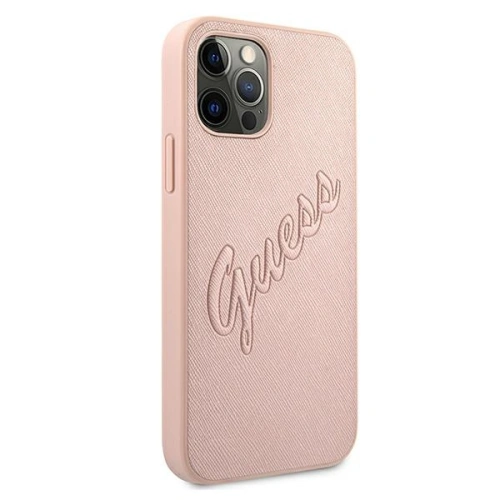 Etui Guess GUHCP12LRSAVSRG Apple iPhone 12 Pro Max różowy/pink hardcase Saffiano Vintage Script