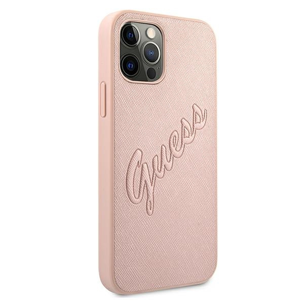 Kryt Guess GUHCP12LRSAVSRG Apple iPhone 12 Pro Max pink hardcase Saffiano Vintage Script