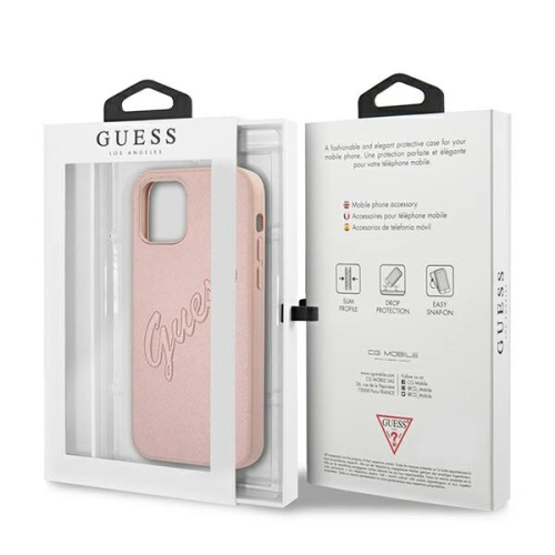 Etui Guess GUHCP12LRSAVSRG Apple iPhone 12 Pro Max różowy/pink hardcase Saffiano Vintage Script
