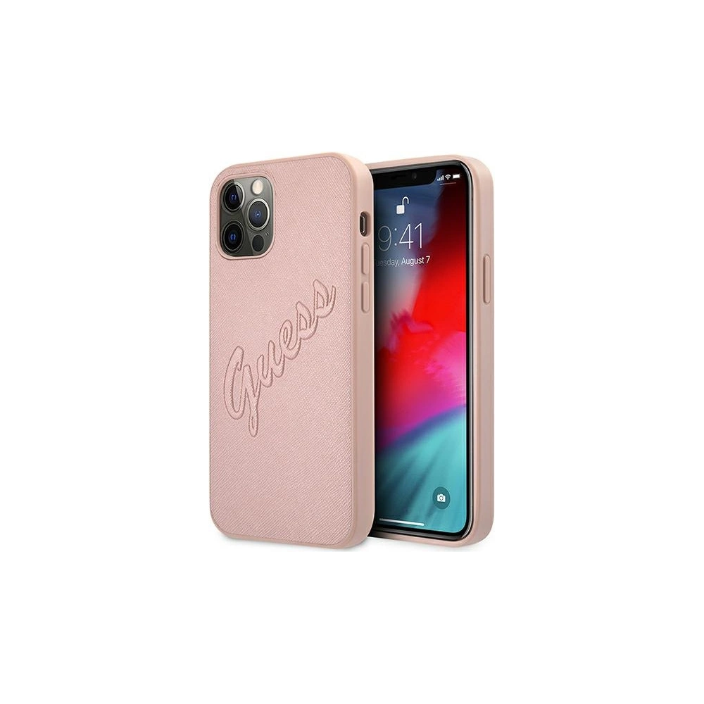 Hurtownia GSM - Etui Guess GUHCP12MRSAVSRG Apple iPhone 12/12 Pro różowy/pink hardcase Saffiano Vintage Script - GUE992PNK - {ean13} - Hurt
