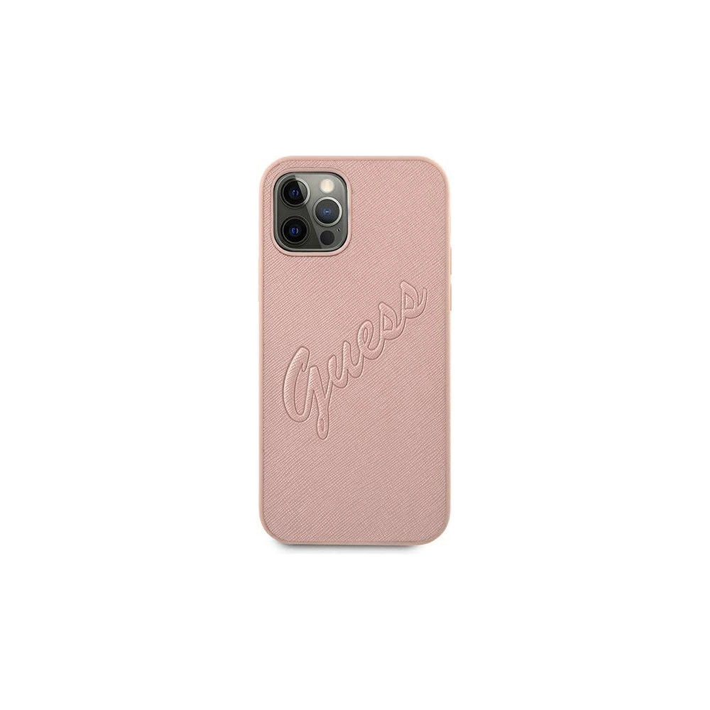 Hurtownia GSM - Etui Guess GUHCP12MRSAVSRG Apple iPhone 12/12 Pro różowy/pink hardcase Saffiano Vintage Script - GUE992PNK - {ean13} - Hurt