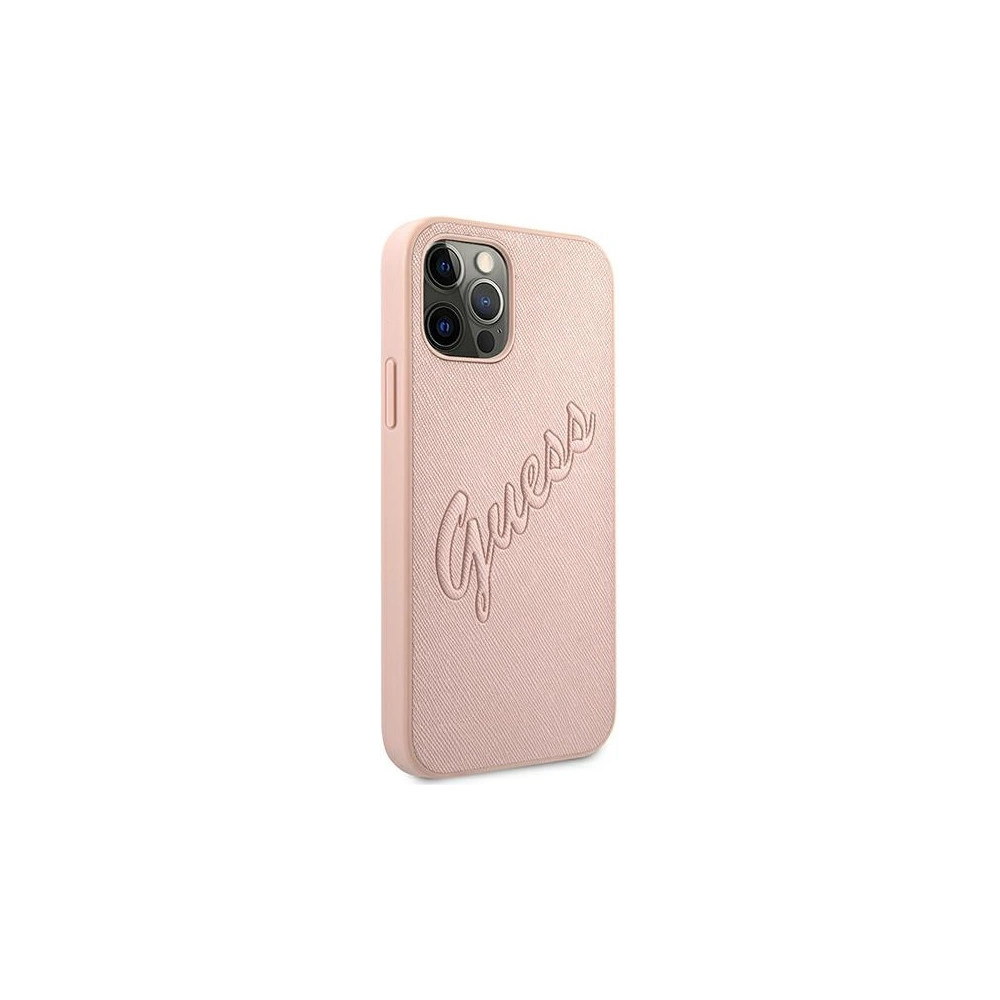 Hurtownia GSM - Etui Guess GUHCP12MRSAVSRG Apple iPhone 12/12 Pro różowy/pink hardcase Saffiano Vintage Script - GUE992PNK - {ean13} - Hurt