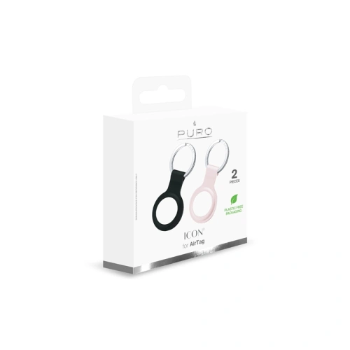 Silikonowe etui PURO ICON Case Apple AirTag (czarny i piaskowy róż) [2 PACK]