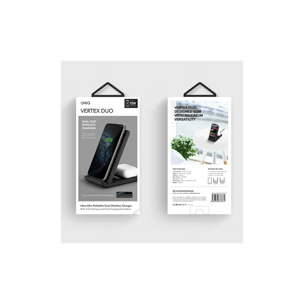 Wholesale UNIQ Wireless Charger Vertex Duo 2in1 15W Fast charge charcoal grey - UNIQ374GRY - {ean13} - Hurt