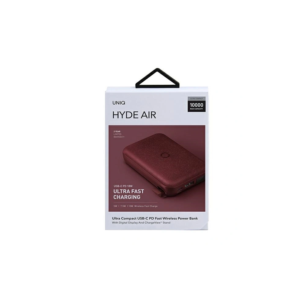 Hurtownia GSM - UNIQ Powerbank indukcyjny Hyde Air 10000mAh USB-C 18W PD Fast Wireless bordowy/maroon - UNIQ378MAR - {ean13} - Hurt