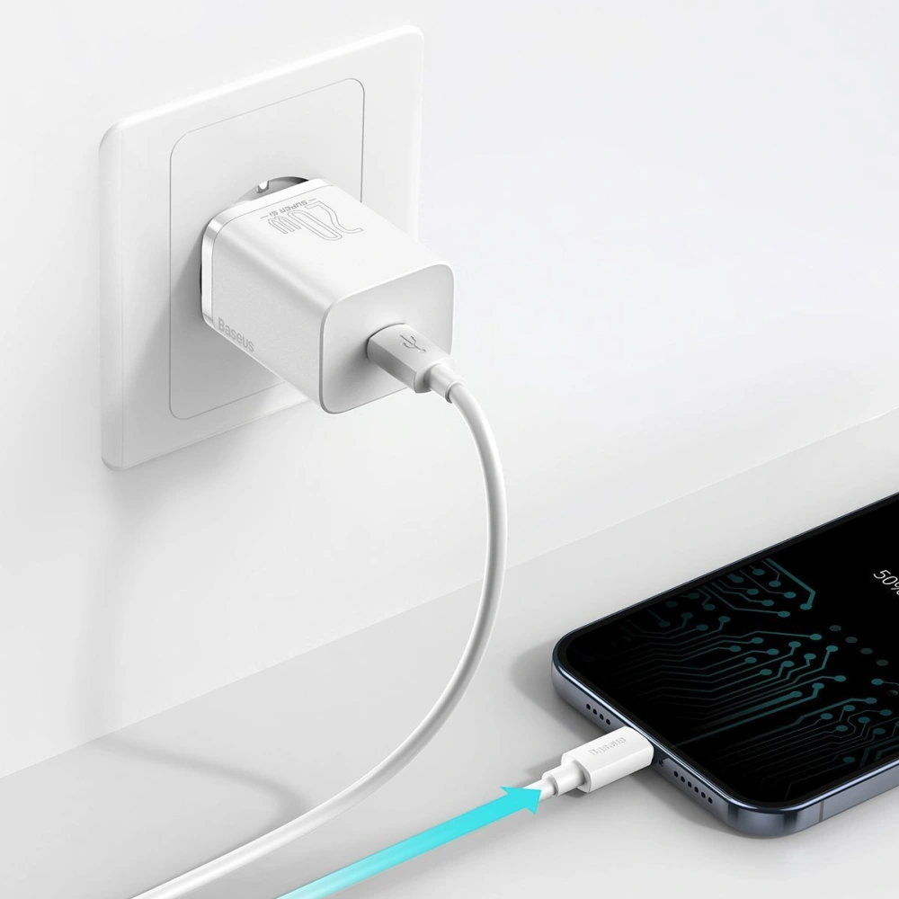 Hurtownia GSM - Ładowarka sieciowa Baseus Super Si Quick Charger 1C 20W z przewodem USB-C do Lightning 1m (biała) - BSU2695WHT - {ean13} - Hurt