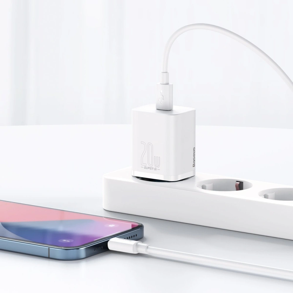 Hurtownia GSM - Síťová nabíječka Baseus Super Si Quick Charger 1C 20W s kabelem USB-C na Lightning 1m (bílá) - BSU2695WHT - {ean13} - Hurt