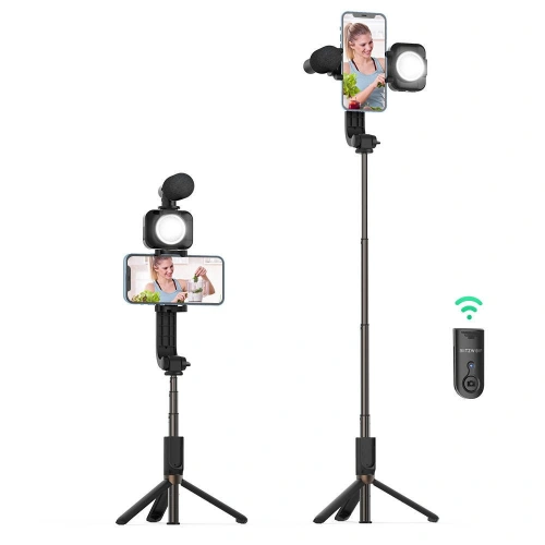 Statyw / tripod / Selfie stick BlitzWolf BW-BS15 z lampą i mikrofonem 