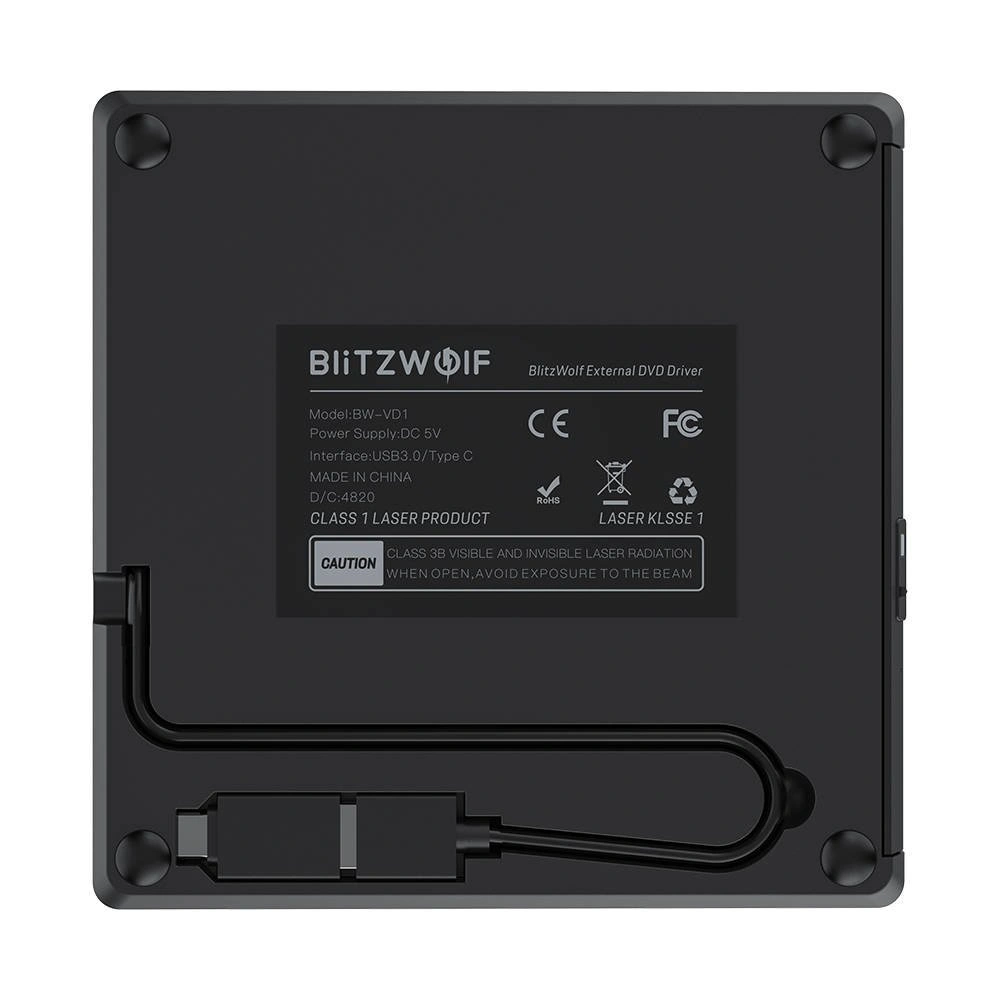 Hurtownia GSM - Zewnętrzy napęd / nagrywarka CD / DVD BlitzWolf BW-VD1, USB 3.0 / USB-C - BLZ379 - {ean13} - Hurt