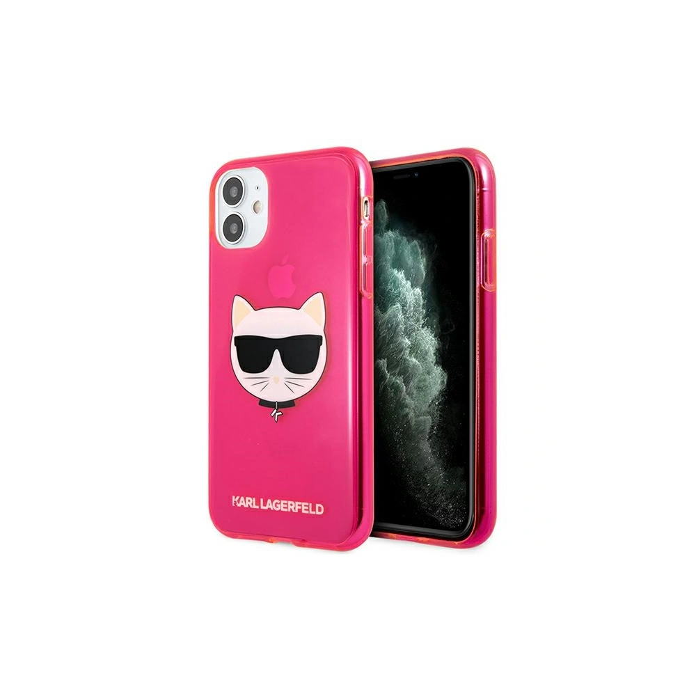Etui Karl Lagerfeld KLHCN61CHTRP Apple iPhone 11 růžový/pink hardcase Glitter Choupette Fluo