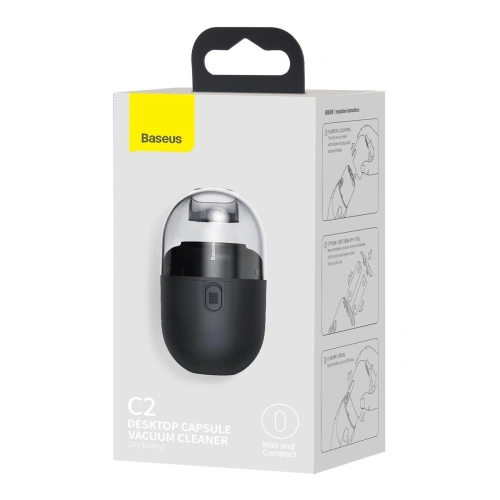Bezprzewodowy mini odkurzacz biurkowy Baseus Capsule C2, 700Pa, bateryjny 2xAA (czarny)