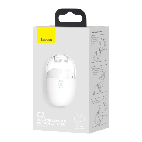 Bezprzewodowy mini odkurzacz biurkowy Baseus Capsule C2, 700Pa, bateryjny 2xAA (biały)