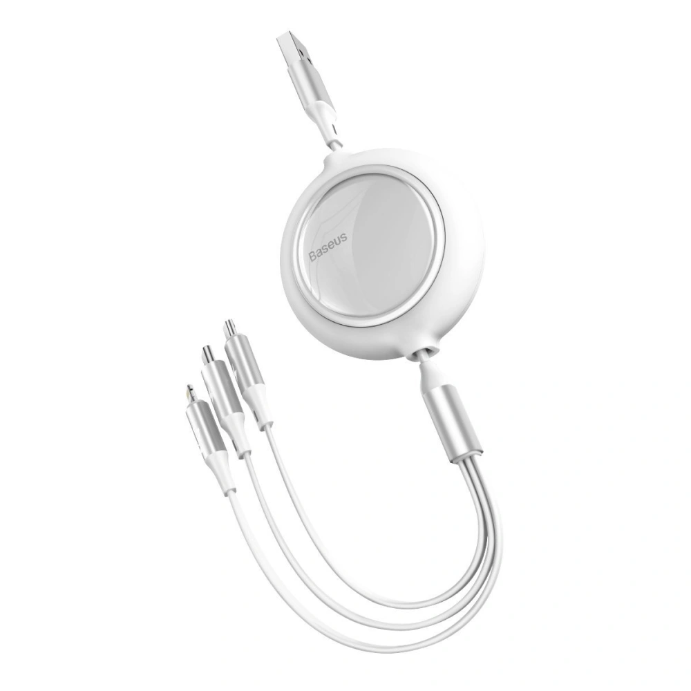 Hurtownia GSM - Kabel USB 3w1 Baseus Bright Mirror, micro USB / Lightning / USB-C, plochý, 3.5A, 1.2m (bílá) - BSU2708WHT - {ean13} - Hurt