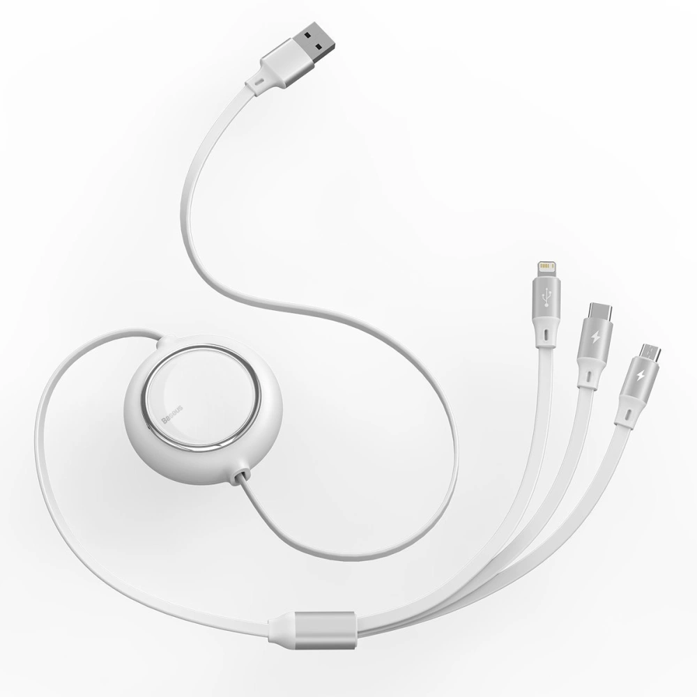 Hurtownia GSM - Kabel USB 3w1 Baseus Bright Mirror, micro USB / Lightning / USB-C, plochý, 3.5A, 1.2m (bílá) - BSU2708WHT - {ean13} - Hurt