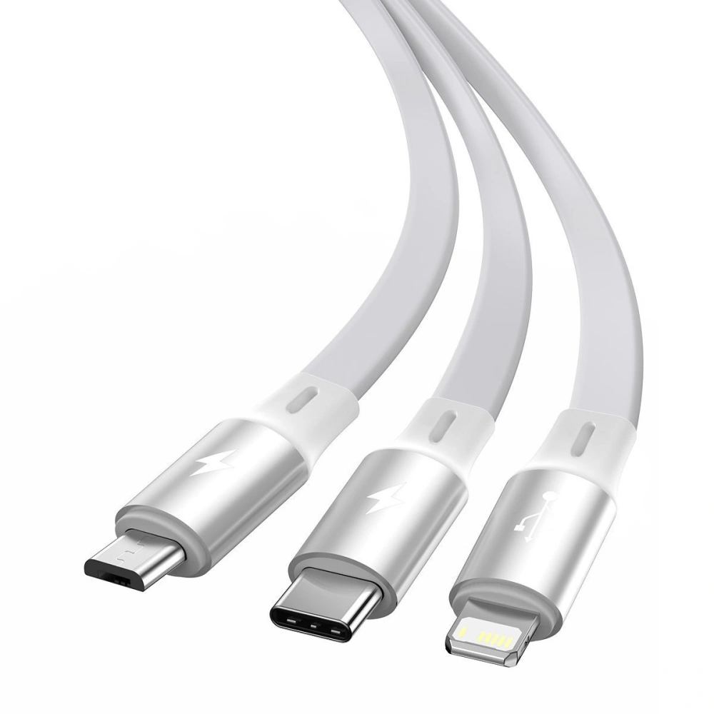 Hurtownia GSM - Kabel USB 3w1 Baseus Bright Mirror, micro USB / Lightning / USB-C, plochý, 3.5A, 1.2m (bílá) - BSU2708WHT - {ean13} - Hurt