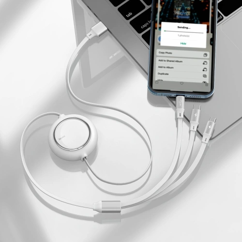 Kabel USB 3w1 Baseus Bright Mirror, micro USB / Lightning / USB-C, płaski, 3.5A, 1.2m (biała)