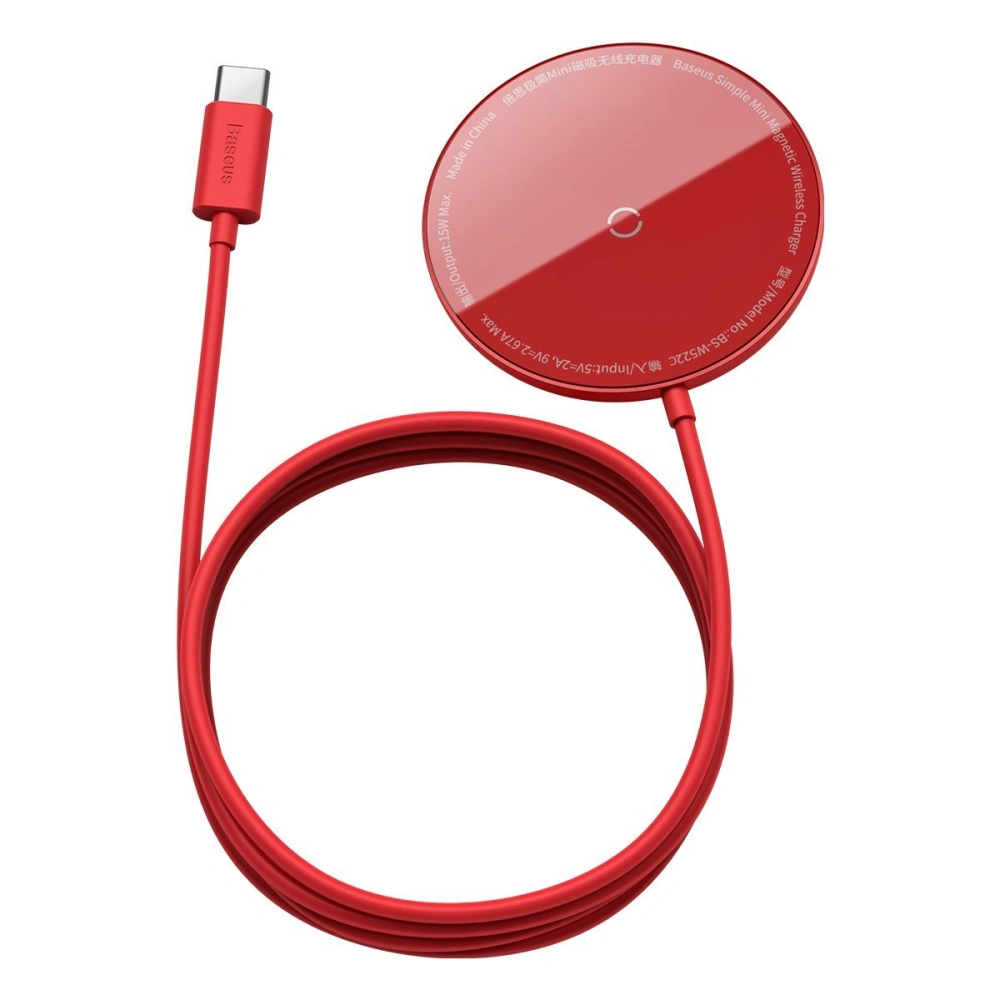 Hurtownia GSM - Indukční nabíječka s magnetem Baseus Simple Mini, MagSafe, 15W (červená) - BSU2711RED - {ean13} - Hurt