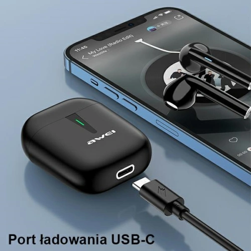 AWEI słuchawki Bluetooth 5.0 T21 TWS + stacja dokująca czarny/black