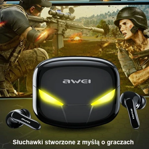 AWEI słuchawki Bluetooth 5.0 T35 TWS + stacja dokująca gamingowe czarny/black